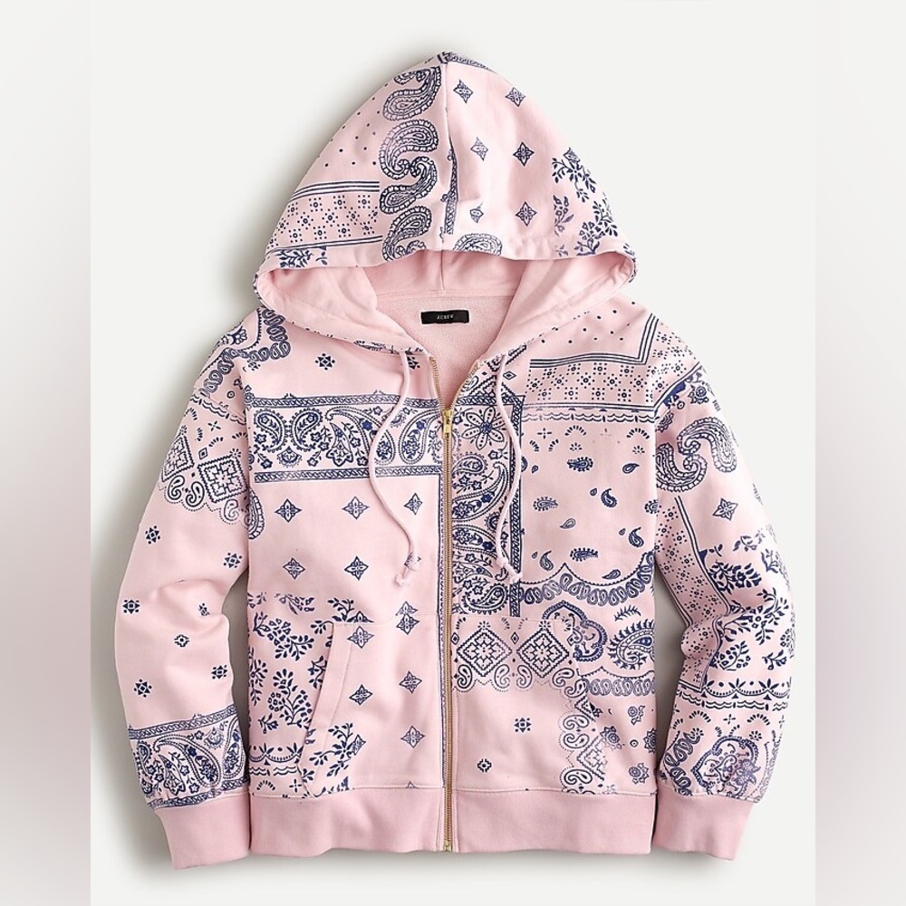 J. CREW University Terry Zip-Up Hoodie in Patchwork Paisley — L